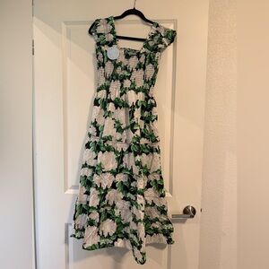 Floral Green and White Midi Dress